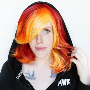 Red Orange wig, Cosplay wig, heat friendly synthetic hair wig, Curly Yellow wig | Scene wig, Cosplay wig, Bob wig | Arizona Dusk