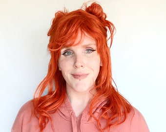 Orange Human Hair Wig · 20" Remy Glueless Unit with Bangs