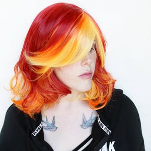 Red wig | Short Orange wig, Curly Yellow wig | Scene wig, Cosplay wig, Bob wig | Arizona Dusk