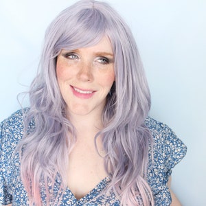Long purple wig, 28&quot; wig, kawaii wig, lolita wig, pastel purple wig, ombre wig, pink wig, wavy purple wig, scene wig -- Sweet Lilac