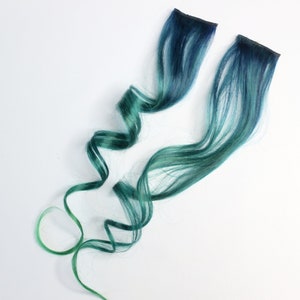 Blue Green Clip In Extension, Human hair extension, Boho hair accesories, festival hair, clip in extension -- Ocean Dreamer