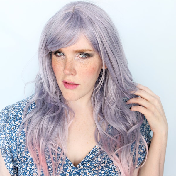 Long purple wig, pastel purple wig, ombre wig, pink wig, wavy purple wig, scene wig -- Sweet Lilac