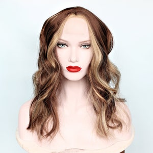 T Part wig, Lace wig, Brown wavy wig, long brown wig, synthetic hair wig, heat friendly wig, alopecia wig -- Spring Fawn