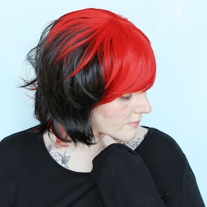 Black Red Wig, Scene Emo wig, Short Black Scene Wig, Emo Hair Wig -- Royal Flush