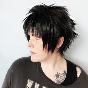 Short Black Wig · Emo Goth Unisex Hair Piece - Men&#39;s Women&#39;s Spiky Straight Unit