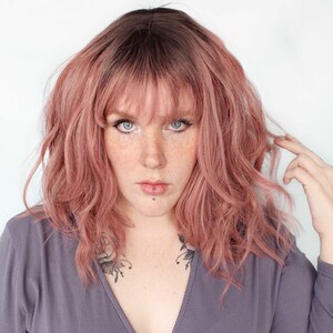 Wavy pink wig, pastel wig, pastel pink wig, pastel hair wig, pink black bob wig, cosplay wig Strawberry Clouds image 2