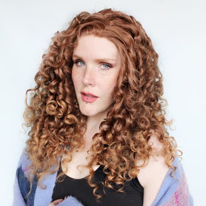 Curly Lace Front Wig Reddish Brown Strawberry Blonde Spiral Unit image 1