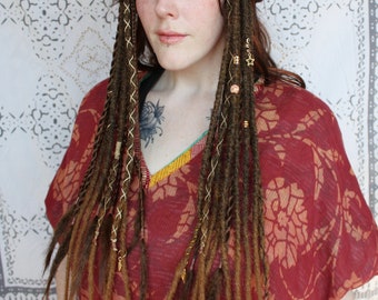 Brown Dreadlocks, Warm Ombre SE Single Ended Loop or Clip in Synthetic Locs Extensions