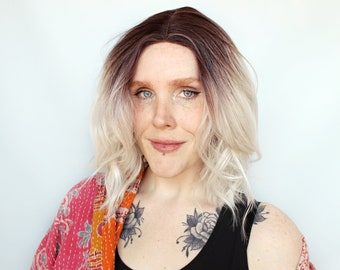 White Lace Front Wig · Brown Roots T Middle Part Wavy Ombre Unit