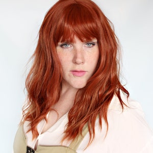 Human Hair Blend Wig, Auburn red wig, Long Red wig, wavy red wig with bangs, ginger orange wig -- Ginger Spice