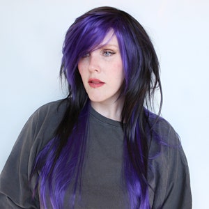 Black Purple Scene Wig · Straight Long Hair Piece for Punk, Emo, Goth Style