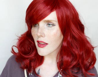 Red wig | Long Red wig, Auburn Red Mermaid wig, Curly Scene wig | Bright Red Hair wig for Halloween, Cosplay wig | Sassy Starfish
