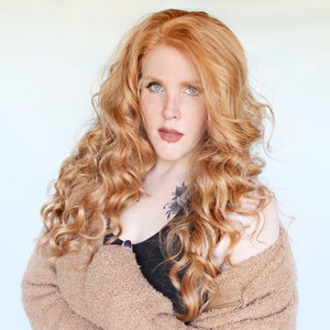 Blonde lace front wig, curly blonde wig, long lace front wig, strawberry blonde wig -- Peach Horizon