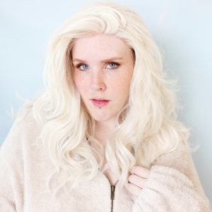 White blonde wig, lace front wig, blonde lace front wig, wavy blond wig -- Snow Diamond