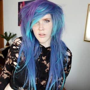 Scene Wig · Long Blue Purple Emo Straight Unit with Bangs