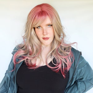 Pink blonde wig, wavy pink ombre wig, gray pink wig -- Cherry Blossom Beach