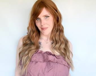 Long Brown Wig · Wavy Reddish Ginger Blonde Glueless Unit with Bangs