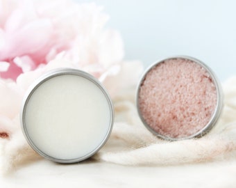 Lip Set - Lip Mask + Lip Scrub Set for dry, chapped and cracked lips, lip balm, 100% natural + vegan lip butter balm