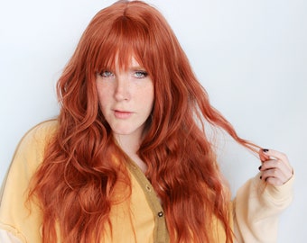 Auburn red wig, long red wig, wavy red wig, mermaid wig, redhead wig, ginger wig -- Golden Lantern