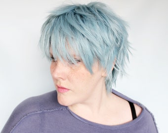 Short blue wig, unisex wig, spiky blue hair wig, cosplay wig, mens wig, womens wig -- Snowflake