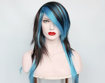Black Turquoise Ombre Wig: 28 display picture 1