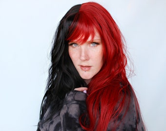 Black red wig, long wig, emo wig, straight black red wig -- Electric Storm