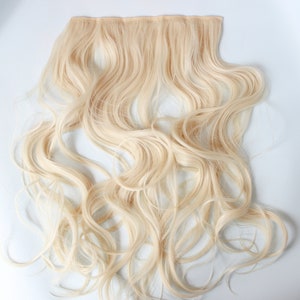 Blonde clip in hair extension, wide clip in extension, synthetic hair extension image 1