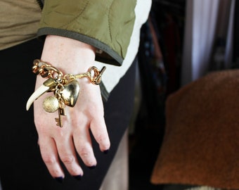 Chunky bracelet, Charm bracelet, boho jewelry, boho bracelet, gold bracelet