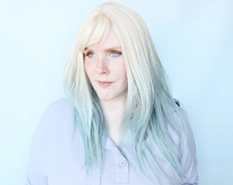 Blonde blue wig, straight blonde wig, dip dye hair wig -- Art Class