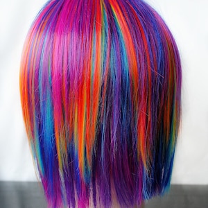 Rainbow wig, scene wig Gifts for Teens Blue Purple Pink Yellow Green Hair, cosplay wig / Short Straight // Rainbow Explosion image 5