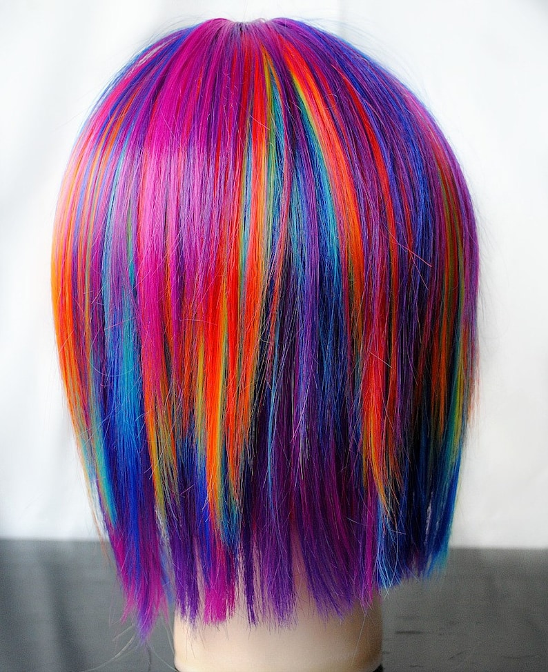 Rainbow wig, scene wig Gifts for Teens Blue Purple Pink Yellow Green Hair, cosplay wig / Short Straight // Rainbow Explosion image 5