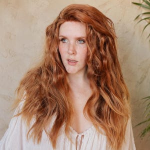 Reddish Brown Lace Front Wig · Long Wavy Strawberry Blonde Synthetic Hair Piece · Caramel Toffee Bon Bon