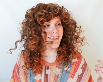 Curly red wig, reddish brown wig -- Summer Sunshine