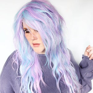 Wavy Purple blue wig, pastel wig, heat styleable synthetic hair wig, long pastel wig, long wig, wavy purple wig, cosplay wig -- Nebula