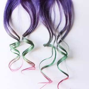 Purple Green Pink Extensions, human hair extension, festival hair, clip in extension -- Tokyo Melt