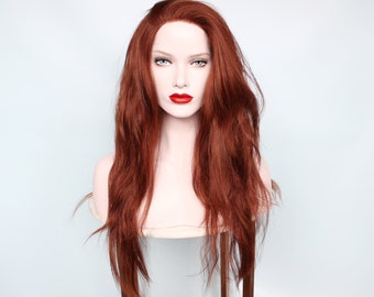 Red Human Hair Blend wig, Lace Front wig, Auburn red wig, long red lace front wig, 30" wig -- Darkwood Forest