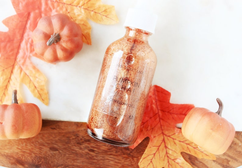 Pumpkin Spice Shimmer, Autumn body oil, fall chai body oil moisturizer, natural & vegan image 1