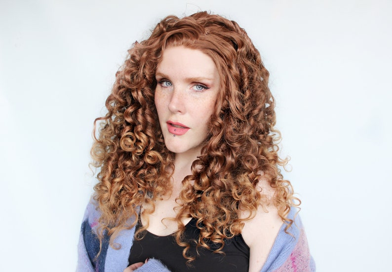 Curly Lace Front Wig Reddish Brown Strawberry Blonde Spiral Unit image 1