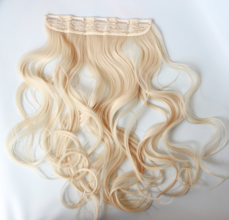 Blonde clip in hair extension, wide clip in extension, synthetic hair extension image 2