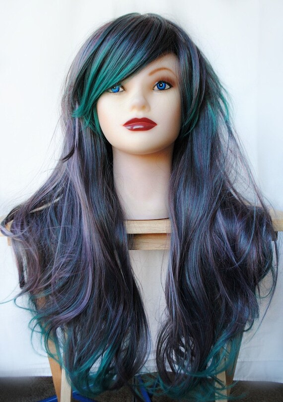 Green Wig Cosplay Wig Scene Wig Emo Wig Gray Teal Hair Etsy