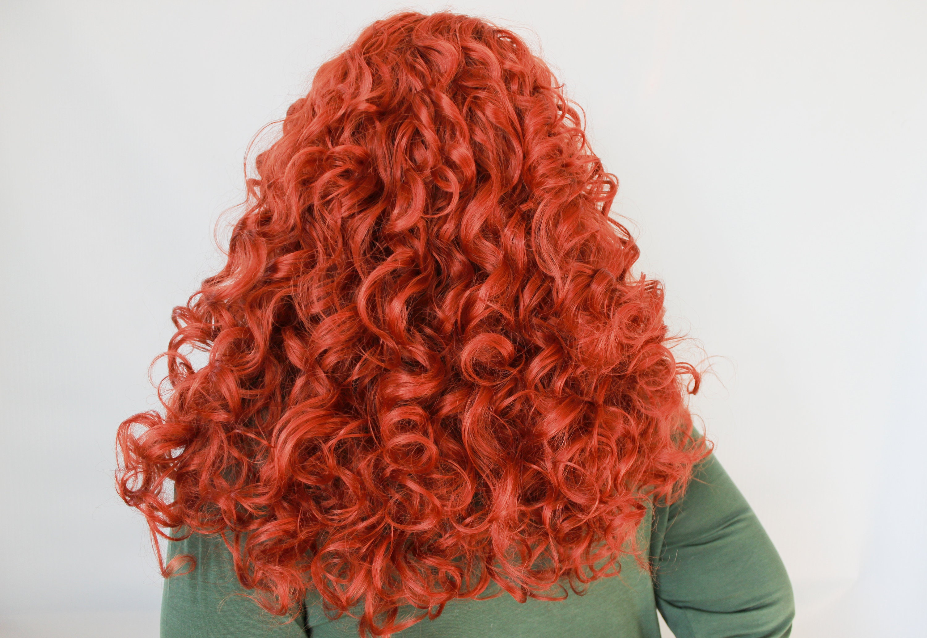 Human hair blend dak orange red curly wavy wig. Ginger Curly Wig, Curly Orange Red Wig With Bangs -- Merry  main image 4