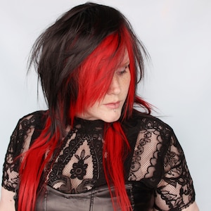 Black Red Scene Wig, long Emo wig, Black Scene Wig, Emo Hair Wig -- Venom