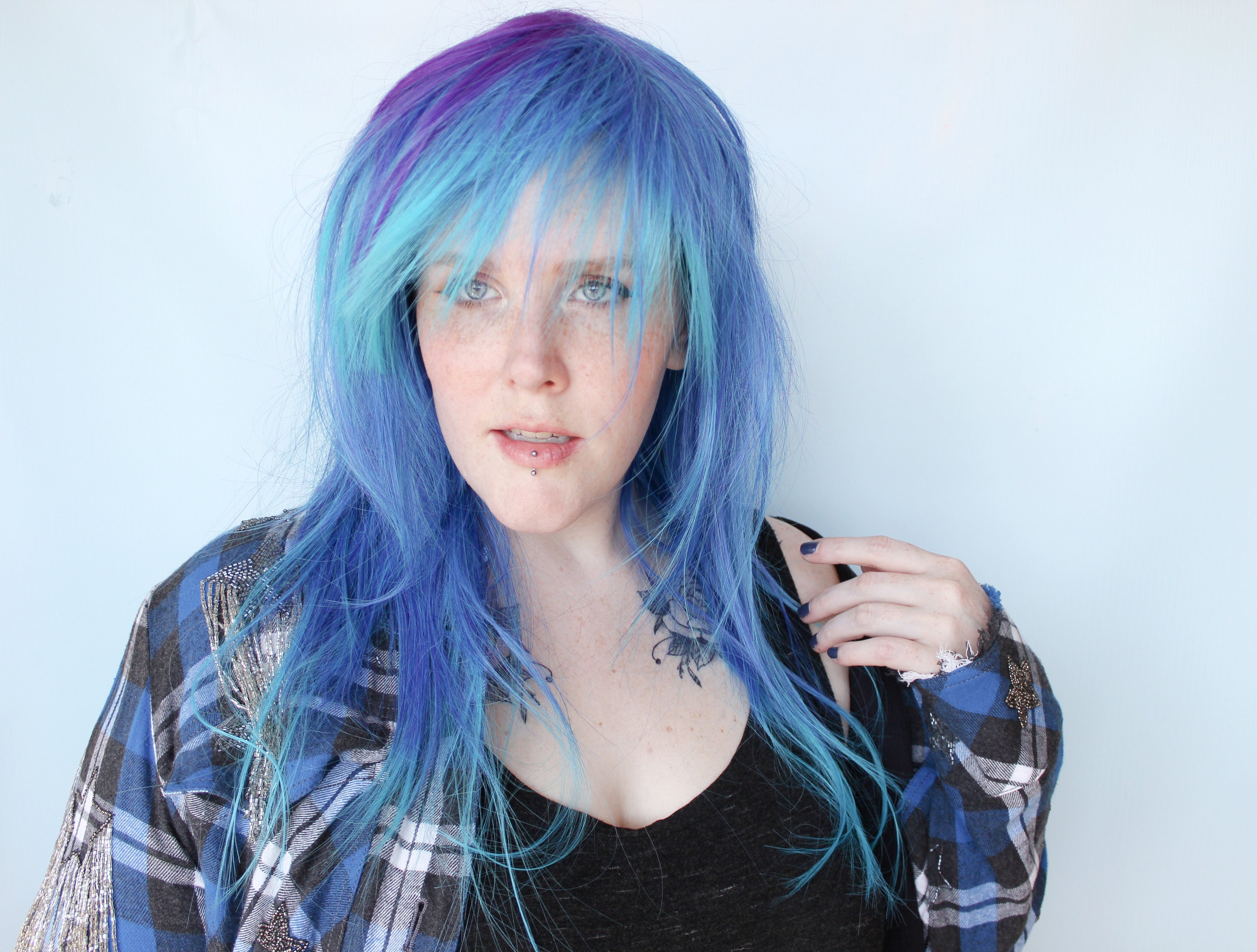Blue Purple Wig Scene Emo Wig Long Blue Wig Straight Blue - Etsy