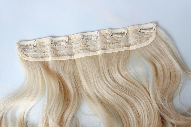 Blonde clip in hair extension, wide clip in extension, synthetic hair extension image 3