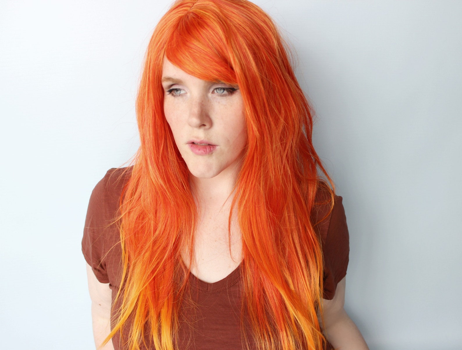 Orange Scene Wig Scene Emo Wig Long Straight Orange Wig Etsy