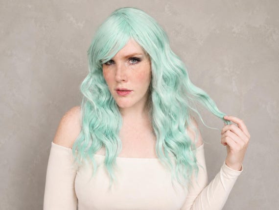 Pastel Green Wig · Kawaii Cosplay Heat Resistant Synthetic Hair Piece · Seafoam Leaf