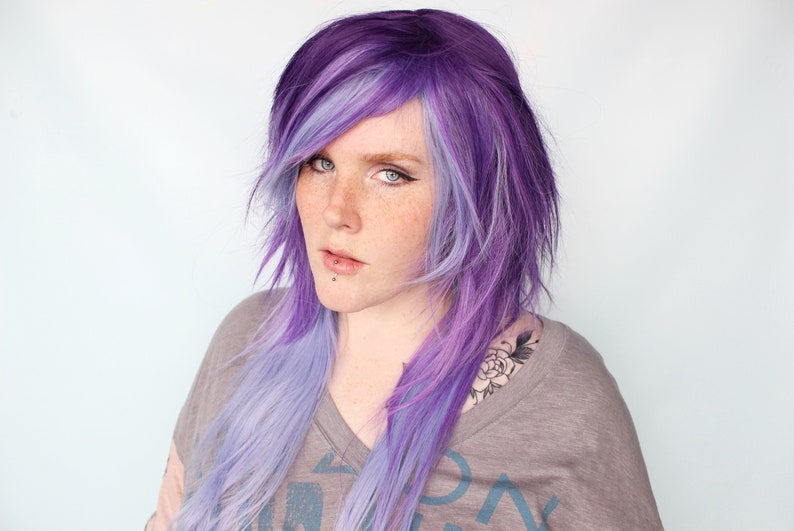 Purple Scene Wig, Scene Emo wig, Straight purple wig, long purple wig Moon Crystal image 3