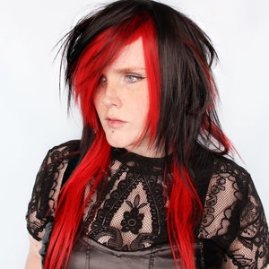 Black Red Straight Wig, Scene Emo wig, Black Scene Wig, Emo Hair Wig -- Venom