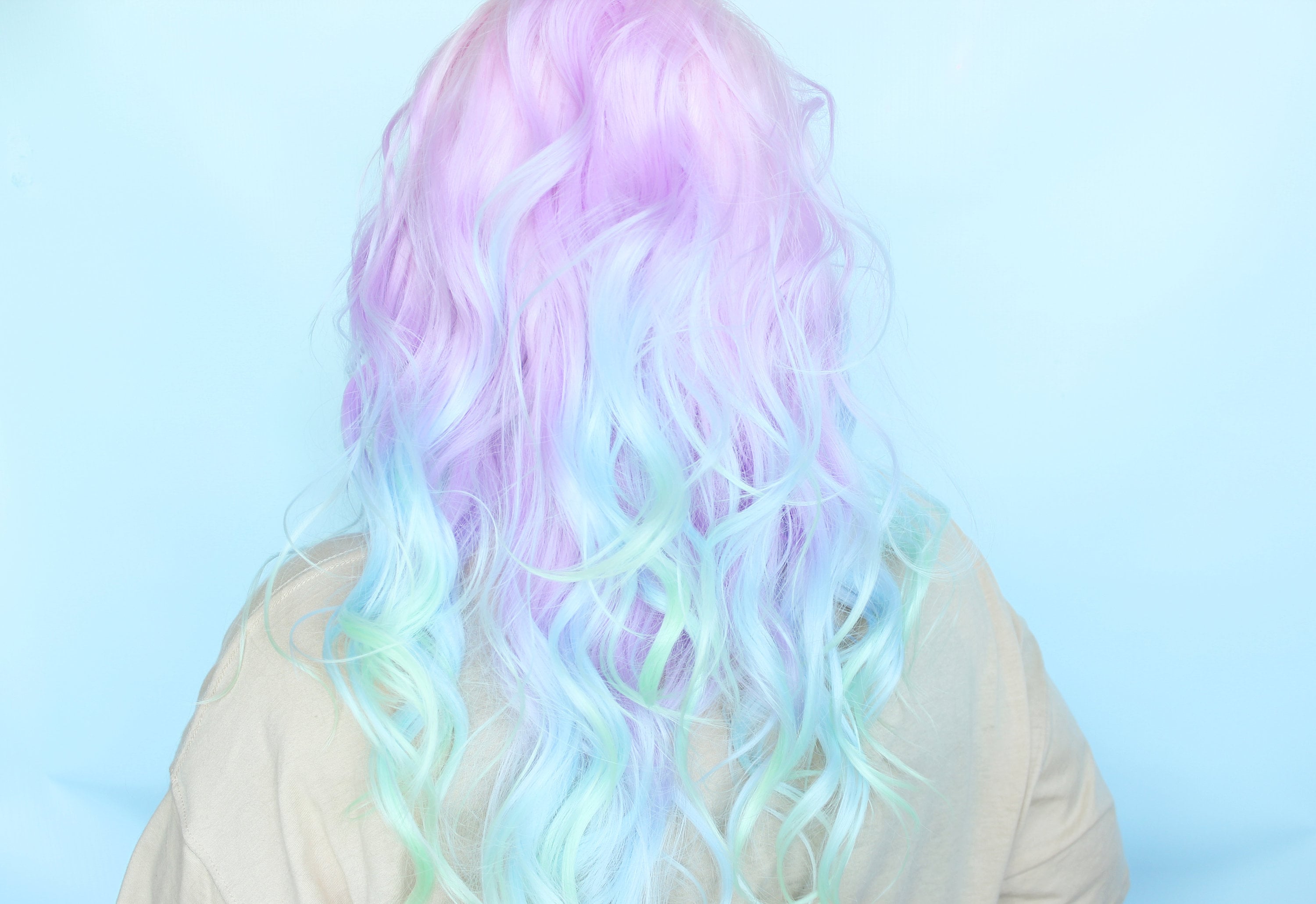 Pastel rainbow wig, lace front wig, pink purple blue green wig, wavy rainbow wig, pastel rainbow wig -- Baby Unicorn