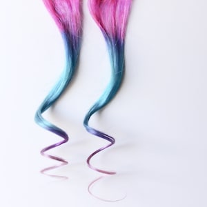 Pink blue Clip in Extension, Human hair extension -- Summer Slumber